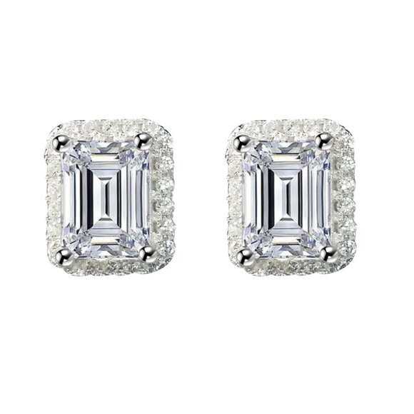 NEW 18K White Gold Diamond Halo Stud Earrings Y - Picture 4 of 4